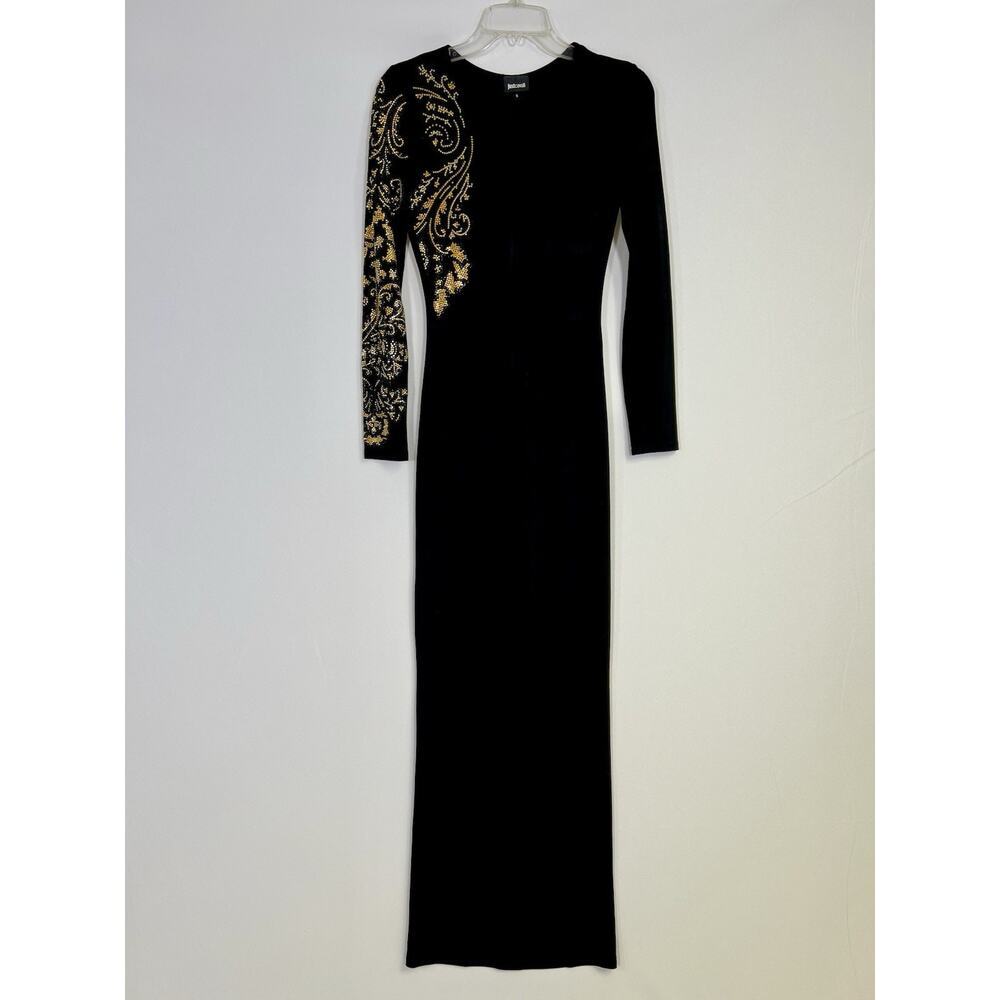 VINTAGE‎ Just Cavalli Dress Gown Black Long Sleeve Gold Embellishment Size S